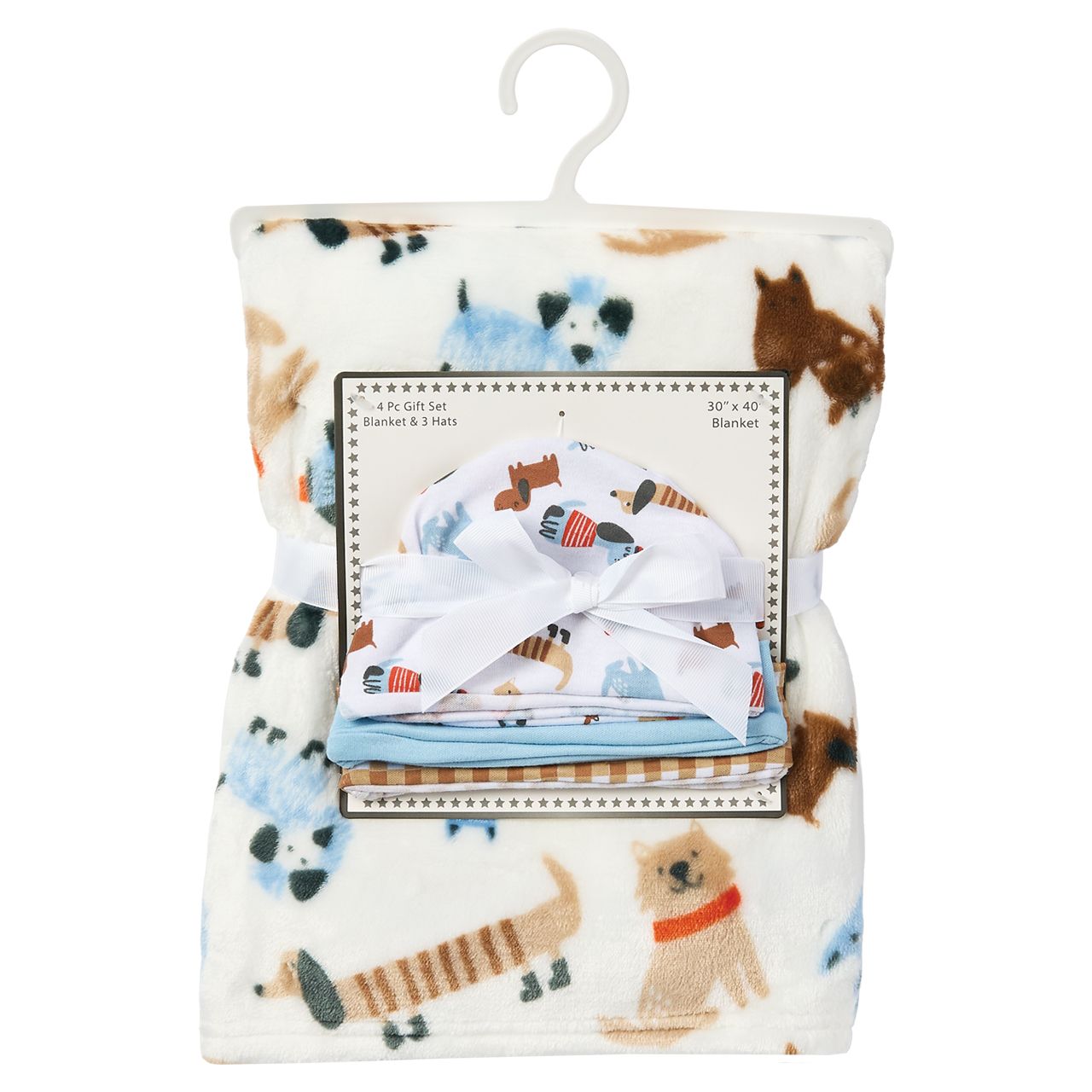 Baby Blanket Set with 3 Hats - Dogs