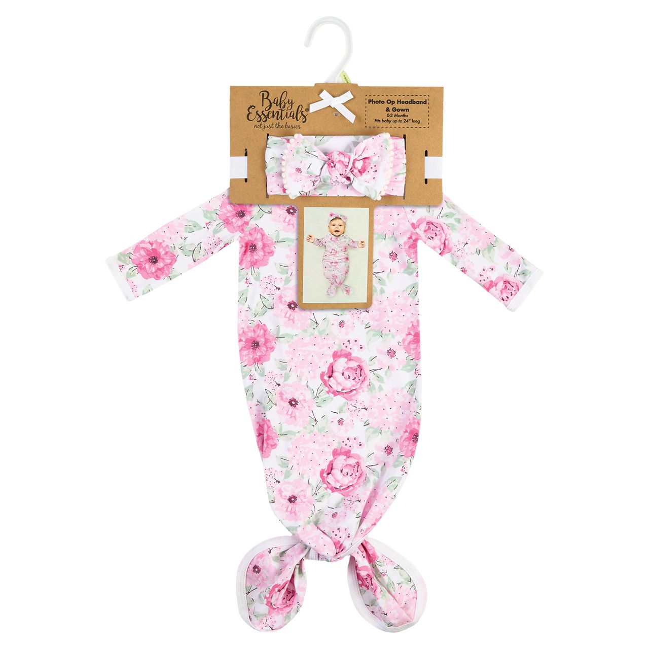 2-Piece Photo Op Baby Headband and Gown Set - Pink Floral