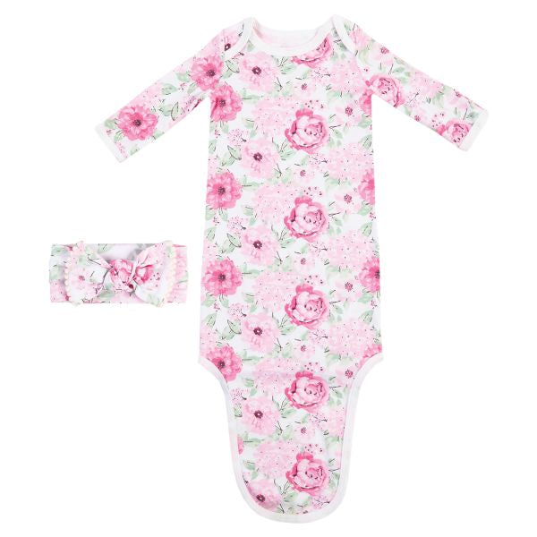 2-Piece Photo Op Baby Headband and Gown Set - Pink Floral